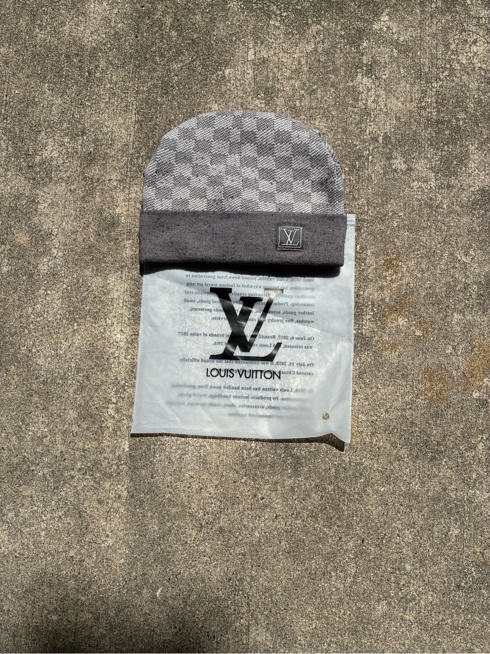 Louis Vuitton Gray Damier Knit Fold Cuff Beanie